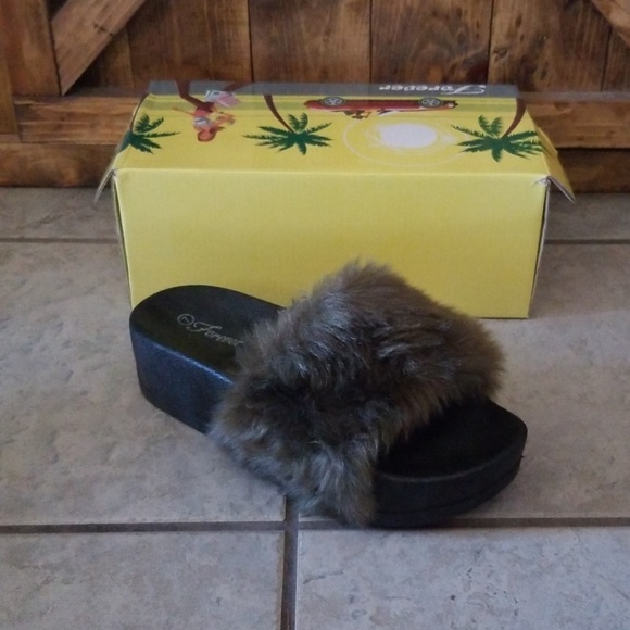 Forever 21 Shoes - Faux Fur Slides